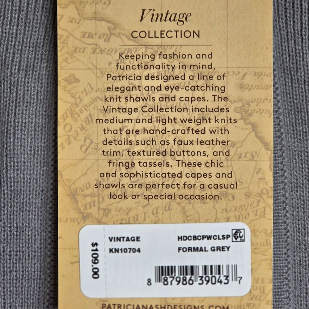 NWT Patricia Nash Women's Hooded Long Cape Topper with Clasp - Grey - Picture 3 of 5